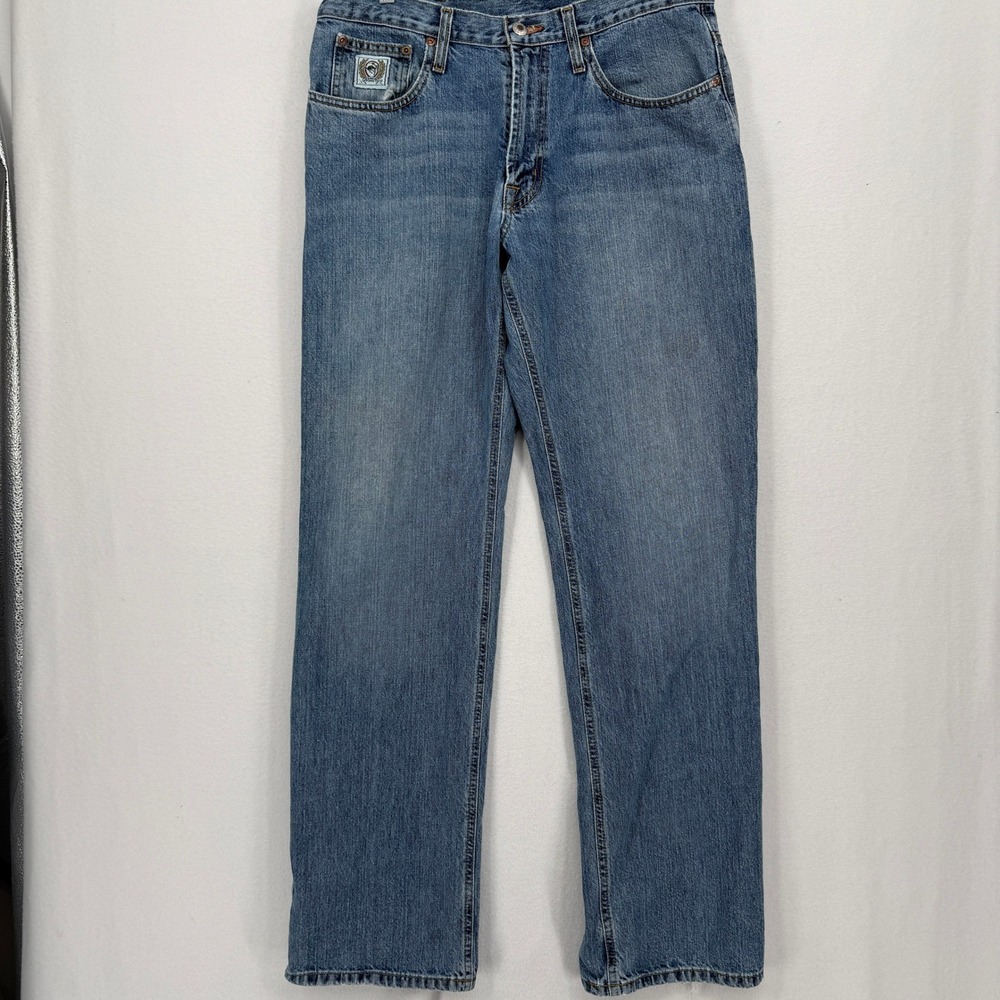 Cinch Jeans Mens 33x34 Blue Distressed Relaxed Fit Denim Straight Leg MB92834